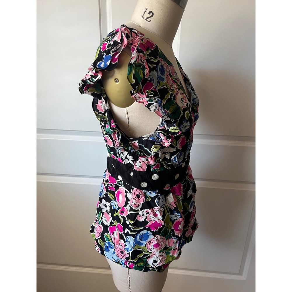 Silk Odille Anthropologie Floral Wrap Blouse with Ruffle Sleeve & Polka Dot Belt - Picture 4 of 8